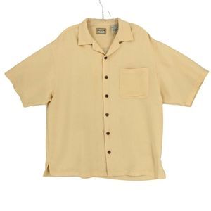 Bungalow Brand Mens Shirt Medium Yellow Short Sleeve Hawaiian Casual Rayon Blend